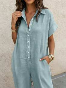 EMERY ROSE Mono de Talla Grande Ajuste Holgado Estilo Casual de Vacaciones Pantalones de Pierna Ancha - Neblina azul - Ver 4