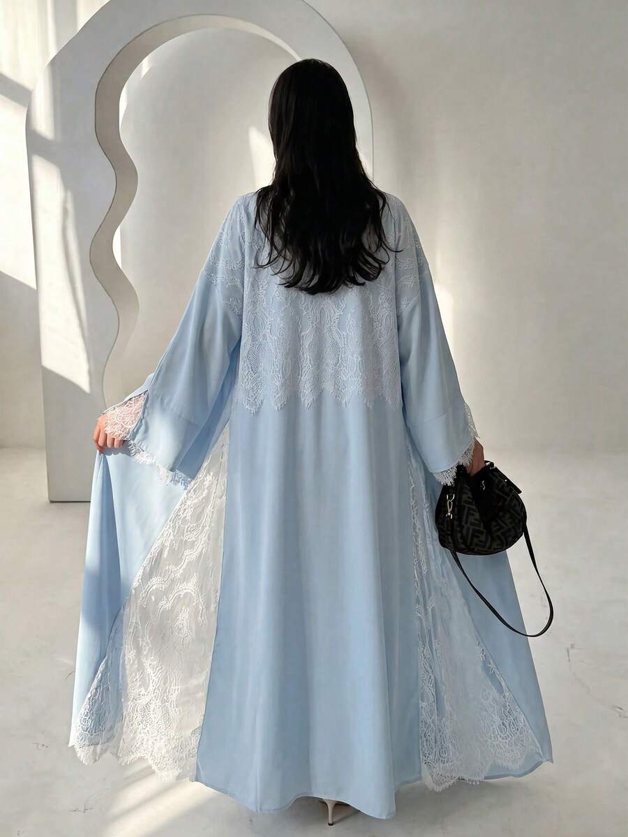 Yasmyna 简约优雅侧开衩薄纱蕾丝拼接女士长袍