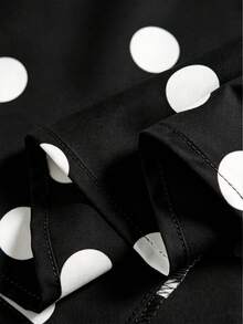 GlowEve Women's Elegant Collared Short Sleeve Waist Cinched Colorblock Flared Cream Polka Dot Vintage Party Dress, Spring/Summer - Black - View 4