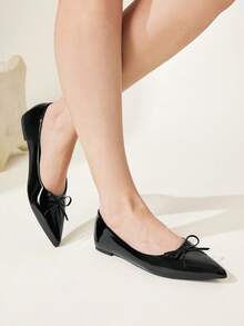CUCCOO CHICEST Ladies Black Bow Fashion Versatile Flat Shoes - Black - View 5