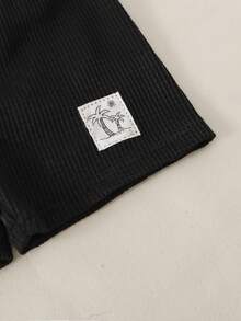 SHEIN Playful Pals 嬰兒拼色拼接 Polo 領短袖套裝 - 黑與白 - 查看 9
