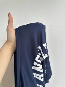 SHEIN EZwear 大尺碼女款字母印花圓領短袖T恤與休閒緊身褲2件套，春/夏 - 藏蓝色 - 查看 5