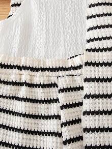 SHEIN 3pcs/Set Baby Girl Summer New Knit Textured Camisole Crop Top, Hollow Knit Fabric Long Sleeveless Cardigan With Waist Belt, Casual Loose White Minimalist Sporty Versatile Vacation Streetwear - Black and White - View 6
