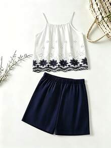 Tween Girl Floral Print Pleated Cami Top And Shorts Casual Daily Set - Multicolor - View 2