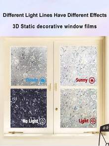 Haus Hana 1 Roll Holographic Silver Floral Window Film, 44.5cm(17.5in) Static Cling Non-Adhesive Privacy Glass Sticker, UV Blocking, With Installation Tools - Laser Tulip - View 4