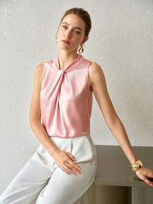 MOTF PREMIUM TOP DE DISEÑO ESTRUCTURADO DE MEZCLA DE VISCOSA Y LINO PARA MUJER PRIMAVERA/VERANO - Rosa - Ver 5