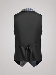 Officeau Chaleco de hombre estilo Old Money azul con patchwork y contraste de color, para negocios formal/noche - Azul - Ver 4