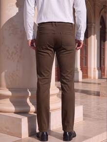 Officeau Celana Kasual Pria Warna Polos dengan Saku Miring, Serbaguna, Musim Gugur - Coffee Brown - View 2