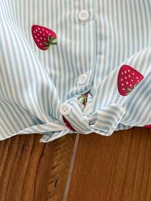 LMoss Kids Young Girl Woven Cherry Pattern Casual Shirt - Blue - View 3