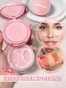 SHEGLAM Duo De Polvos Fijadores Para Rostro Y Contorno De Ojos Insta-Ready: Bubblegum 2 En 1, Polvos Sueltos Iluminadores Con Control De Aceite, Color Rosa, Mate, Sin Poros, Resistente Al Agua, Polvos Compactos De Larga DuracióN, Color Rosa NavideñO Para El - Bubblegum - Ver 1