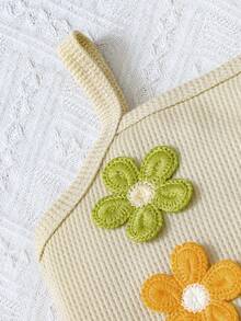 SHEIN Genkimix Kids 2件組少女夏季創意3D刺繡細肩帶背心（附流蘇飾邊與不對稱下擺）+休閒長褲 酒紅色 - 彩色 - 查看 5