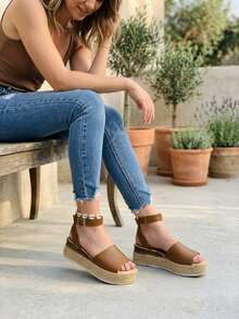 Metal Platform Sandals With Buckle - Modern And For Women - Café - View 2