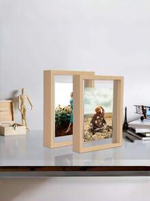 High Transparent Acrylic Glass Wood Plastic Retro Double Sided Photo Frame DIY Wall Tabletop Display No Photo Paper For Living Room Bedroom Holiday Birthday Home Decoration Creative Desktop Plant Specimen Storage Valentine Graduation Memory Gift - Multi-color - log color - View 3