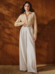 Anewsta French Luxury Beaded & Sequin Embroidered Collar Long Sleeve Blouse For Women, Slimming & Versatile - Yellow - View 3