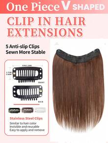 V-Shaped One-Piece Clip In Human Hair Extensions With 5 Clips 4# Chocolate Brown Silk Straight Clip In Hair Weft Volume-Enhancing Wavey Extension Easy Installation Hair Extensions For Women - S4 - View 2