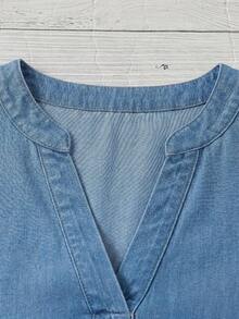 EMERY ROSE EMERY ROSE Top de mezclilla casual simple con mangas de volantes para verano talla grande - Azul - Ver 6