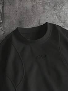 AXEPEAK 男士刺繡休閒圓領短袖T恤，適合日常穿搭 - 黑色 - 查看 3