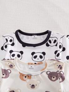 [6 Sets Randomly Send 2 Sets]Spring/Summer Young Boy Toddler Round Neck Knit Kangaroo Bear Popular Fun Pattern Digital Print Short Sleeve Shorts 2 Sets 4 Pieces Combination Casual Set Tight Pajamas Homewear - Multicolor - View 9