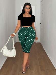 Maweii Plus Size Women's Green Contrast Design Lace Patchwork Fashion Cute Leggings Holiday Summer - Green - View 4