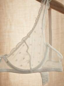 Charlaine Women's Solid Color Lace Heart Pattern Sexy Lingerie Bra Without Padding - White - View 6