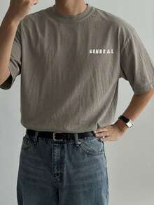 DAZY Summer Letter Print Grey Washed Distressed Men's T-Shirt - Grey - View 6
