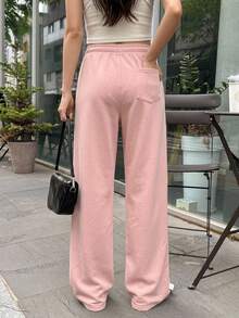 Dazy Designer Women's Pink Letter Embroidery Drawstring Waist Long Pants - Pink - View 11