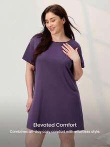 LUVLETTE Halloween Plus Size Purple Pajamas 100% Cotton Sleep Dress For Women Oversized Short Sleeve Loungewear Soft Dress Moo Moo For Women - Purple - View 9