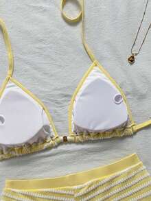 SHEIN Swim 2026春夏新款黃色三角杯高腰比基尼泳褲兩件式女款泳衣，海灘度假熱帶性感風 - 彩色 - 查看 7