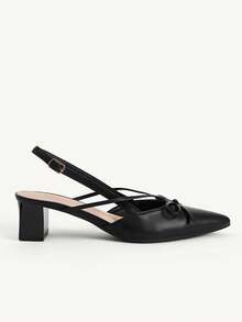 CUCCOO CHICEST Black Pointed Toe Bow Slingback Thick Heel Sandals, Workplace Commuting Temperament Shoes - List One Black - View 7