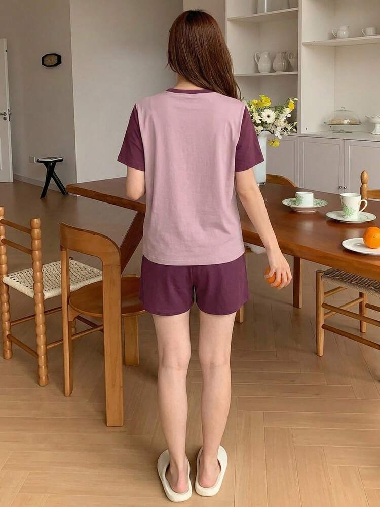 Minimalist Star Print Loose Short Sleeve & Long Pants 2 Pieces Women's Loungewear Set