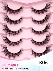 5 Pairs ENCHUW Transparent Natural Soft Fluffy Faux Mink Eyelashes, Makeup False Eyelashes - Black - View 6