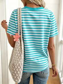 EMERY ROSE Women's T-Shirt Striped Round Neck Casual Short Sleeved T-Shirt, Summer - Multicolor - View 2