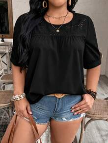 EMERY ROSE Plus-Size Women's Woven Casual Summer Vacation Shirt - Black - View 5