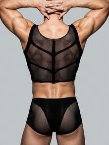 DSELFIQUE Men's Fashionable Sexy Mesh T-Shirt Set - Black - View 3