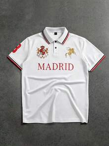 STYNVO Áo polo nam ngắn tay họa tiết sọc chữ phong cách casual đi làm - trắng - Xem 1