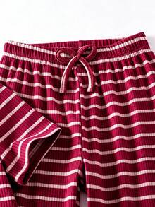 Genkimix Kids Young Girls Casual Textured Striped T-Shirt & Fashion Flare Pants Set, Suitable For Summer, Outing Wear - Burgundy - View 7