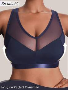 Barelissa Plus Size Women Comfortable Mesh Patchwork Wireless Bra - Blue - View 3