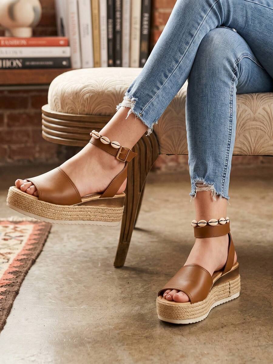 Metal Platform Sandals With Buckle - Modern And For Women - Café - View 1