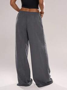 Avantive Women's Drawstring Loose Comfortable Wide Leg Long Pants - Light Grey - View 2