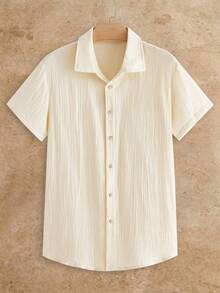 HIMLAND Men's Woven Casual Short Sleeve Shirt - Apricot - View 9