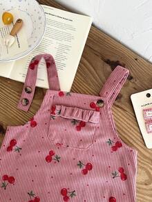 SHEIN LMoss Kids 女嬰編織燈芯絨櫻桃圖案背心裙，加厚燈芯絨面料，適合秋冬穿著 - 藕粉色 - 查看 6