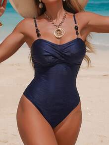 Swim Chiccia Women's One-Piece Swimsuit For Beach Vacation - Navy Blue - View 8