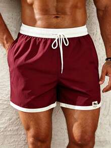 Manfinity KASUA Men's Drawstring Waist Pocket Patchwork Color Casual Vacation Beach Shorts - Multicolor - View 3