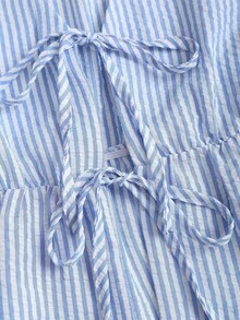 Tall Conjunto de top sin mangas con cuello en V y cintura anudada, y pantalones de pierna ancha, conjunto informal de gasa a rayas tipo burbuja para mujeres altas, primavera/verano - Azul - Ver 6