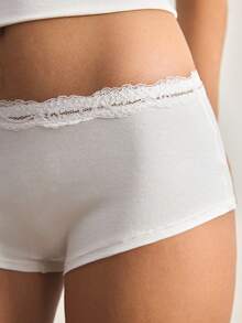 Ocili 5 chiếc quần short thể thao nữ màu trắng cơ bản, chất liệu cotton, ren, cạp thấp, thoải mái, tối giản, mềm mại, 100% cotton, kiểu dáng thanh lịch, thích hợp cho mùa thu. - trắng - Xem 4