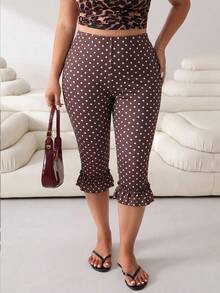 Solflare Leggings con volantes y estampado de lunares talla grande - Marrón - Ver 5