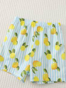 Cozy Pixies Conjunto de camisa de verano de manga corta con botones delanteros y estampado de limones para niños pequeños - Blanco - Ver 4