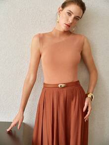 MOTF PREMIUM SPRING/SUMMER WOMEN'S ELEGANT COMMUTER BROWN KNIT VEST TOP - Brown - View 1
