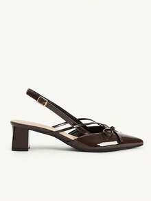 CUCCOO CHICEST Dark Brown Pointed Bow Slingback Thick Heel Sandals, Workplace Commuting Temperament Shoes - Three knives dark brown - View 7