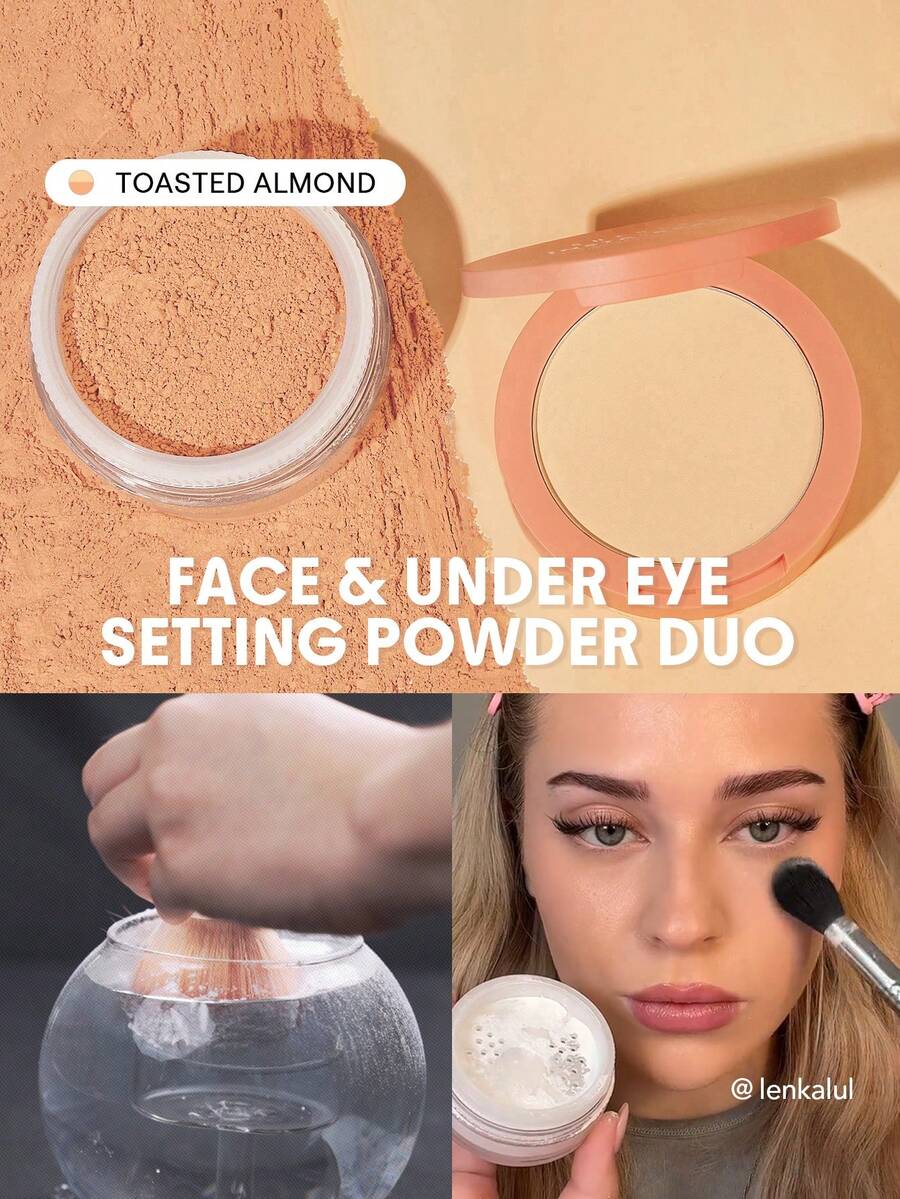 SHEGLAM Polvos Fijadores Para Rostro Y Contorno De Ojos Listos Para Usar En Un Instante Duo-Toasted Almond Polvos Fijadores Sueltos Iluminadores 2 En 1 Polvos Mate Sin Poros A Prueba De Agua Maquillaje Facial Powder - Toasted Almond - Ver 1